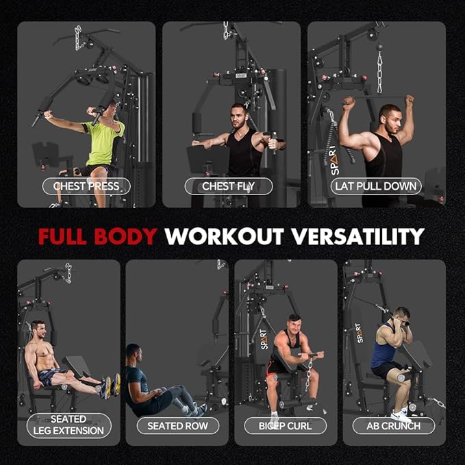 SPART Home Gym, Multifunctional Home Gym Equipment, Workout Station with 160LBS Weight Stack for Leg Press & Chest Fly, All in One Workout Machine Full Body Strength Training with Pulley System