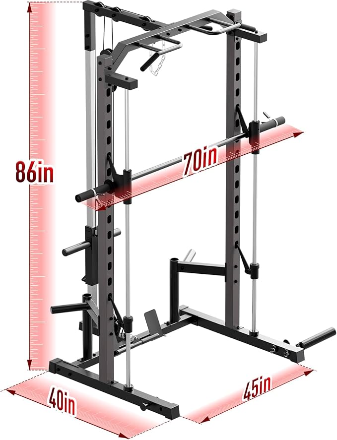 OPPSDECOR Power Cage Power Rack with LAT Pull Down Pulley System& Cable Row, Weight Cage with More Training Attachments, Multi-Functional Squat Rack for Home Gym System