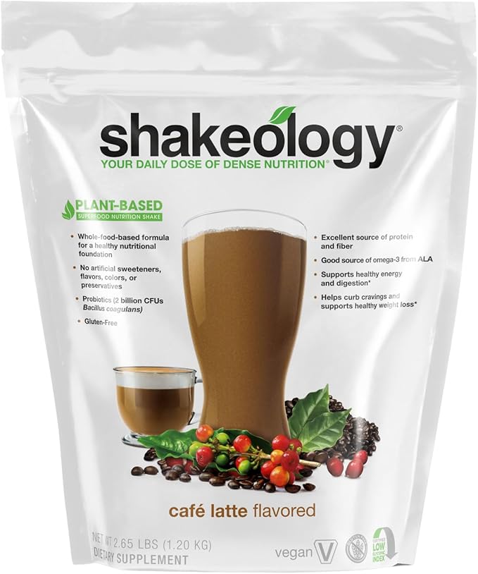 Shakeology Plant Based Protein Powder Blend – Gluten-Free Shake with Vitamins and Minerals – Helps Support Weight Loss, Lean Muscle, Gut Health – Cafe Latte, 30 Servings
