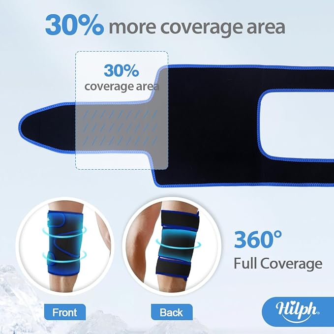 Hilph Large Hot & Cold Therapy Knee Ice Wrap with Dual Gel Packs & Adjustable Brace for Full Knee Coverage, Pain Relief for Replacement Surgery, Arthritis, ACL, Meniscus Tear, Women, Men Black