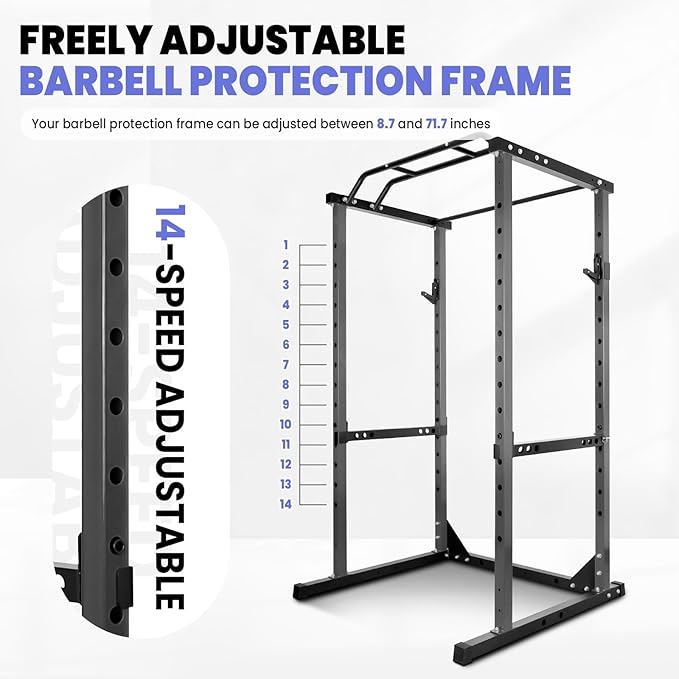 81.5 in Gym Equipment for Home, Squat Rack Power Cage with 14 Gears, 1200 Lbs Capacity Squat Rack, Perfect for Home Gym Fitness