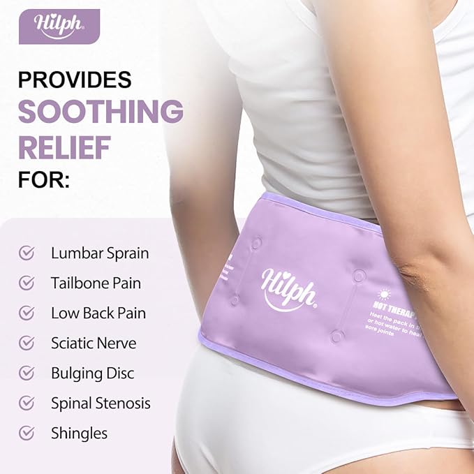 Hilph Low Back Ice Pack Wrap for Pain Relief, Reusable Ice Pack Belt Hot Cold Therapy for Low Back Pain, Lumbar Surgery, Sciatic Nerve, Coccyx, Tailbone Pain (Purple)
