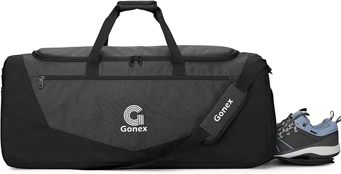 Gonex Gym Duffel Bag with Shoe Compartment Wet Pocket, Large Capacity Sports Duffle Bag for Men Women, Workout & Travel Bag with Multiple Pockets, Black, Large (100L)
