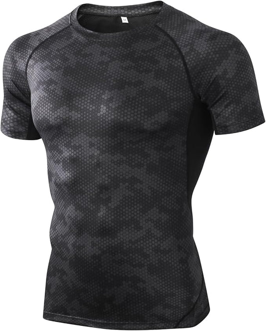 Audoc Compression Shirt Men 3 Pack Quick-Dry Athletic Baselayer 4-Way Stretch Moisture-Wicking Short Sleeve Workout Shirts