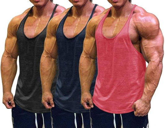 Muscle Cmdr Men's Bodybuilding Stringer Tank Tops Y-Back Gym Fitness Workout Training Running T-Shirts Athletic Quick Dry Top