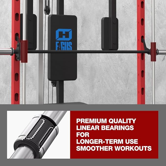 FAGUS Smith Machine Home Gym Power Cage with Pulley System, Space Saving Design Squat Rack with Full Body Strength Training Attachments, PEC Station & Fixed Cable Crossover Optional