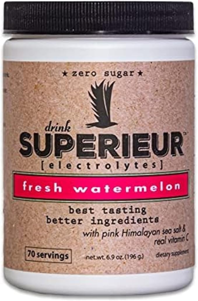 Superieur Electrolytes – Plant Based Electrolyte Supplement w/Sea Minerals for Hydration & Recovery – Keto Friendly, Non-GMO, Zero Sugar, Vegan Healthy Sports Drink Powder – Watermelon (70 Servings)