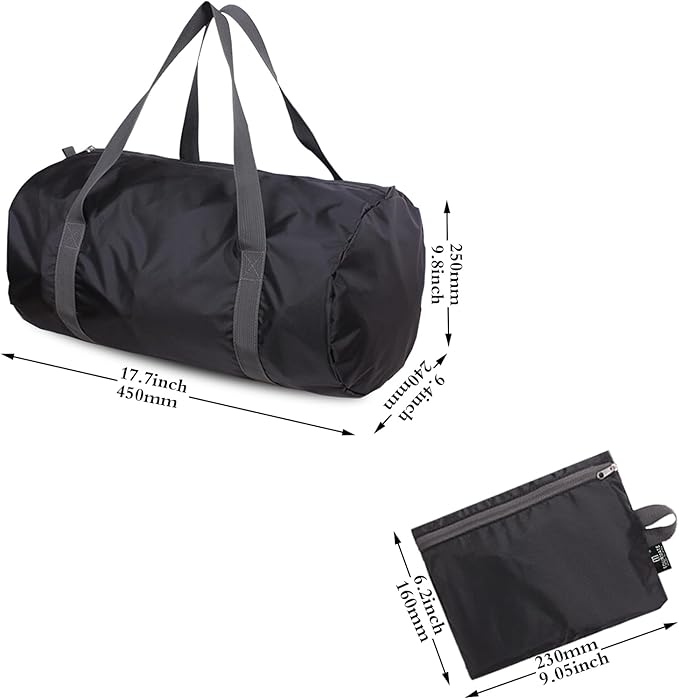 Travel Bag Foldable,Portable Lightweight Gym Bag,Sports Duffel Bags for Women&Men - for Camp, Fitness, and Short tours, shopping (Black, S)