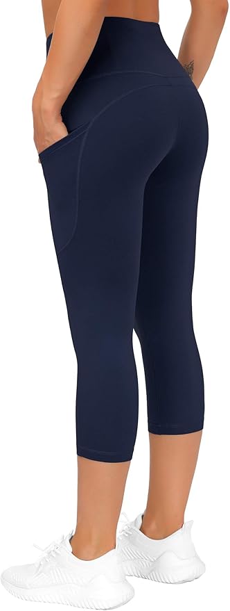 THE GYM PEOPLE Thick High Waist Capris Yoga Pants with Pockets, Tummy Control Workout Running Yoga Leggings for Women