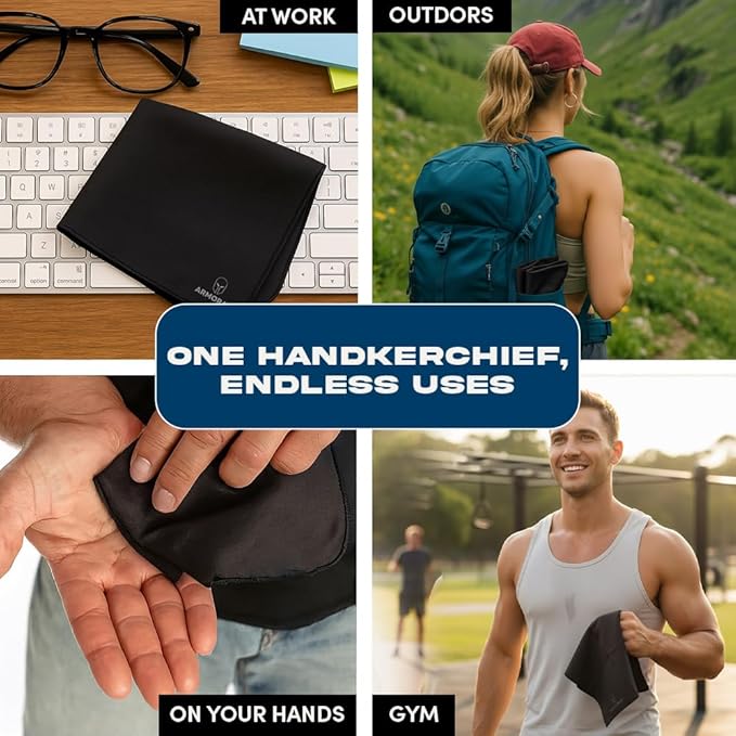 ARMORAY Sweat Absorbing Towel Handkerchief – Quick-Dry Microfiber Gym Towels for Face, Hands & Body – Workout Towel for Men, Sport Rag, Perfect for Tennis, Pickleball & Sauna Use by Women