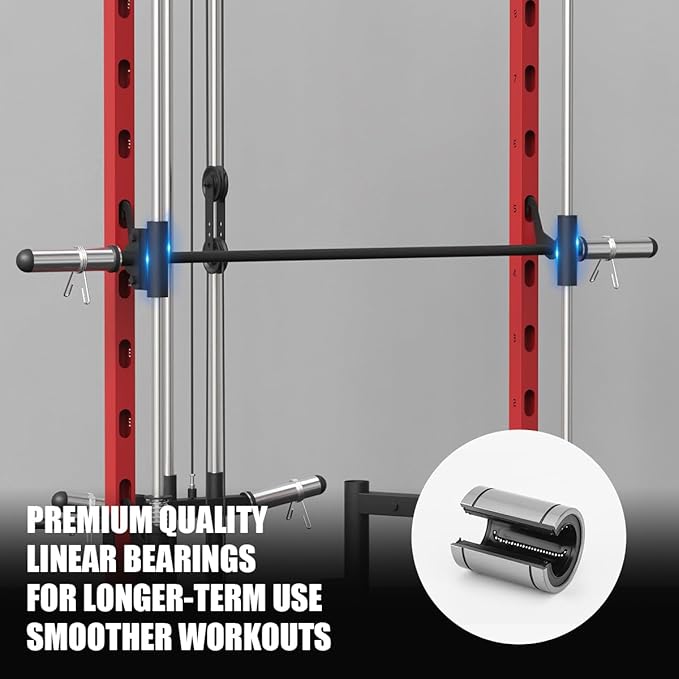 FAGUS Smith Machine Home Gym Power Cage with Pulley System, Space Saving Design Squat Rack with Full Body Strength Training Attachments, PEC Station & Fixed Cable Crossover Optional