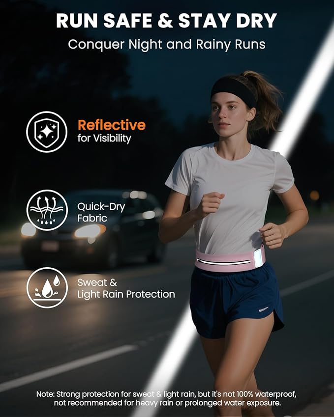 Running Belt with Water Bottle & Headband, No-Bounce Hydration Belt Adjustable Reflective Waterproof Fanny Pack for Women & Men, Fits All Phones (M-Pink)