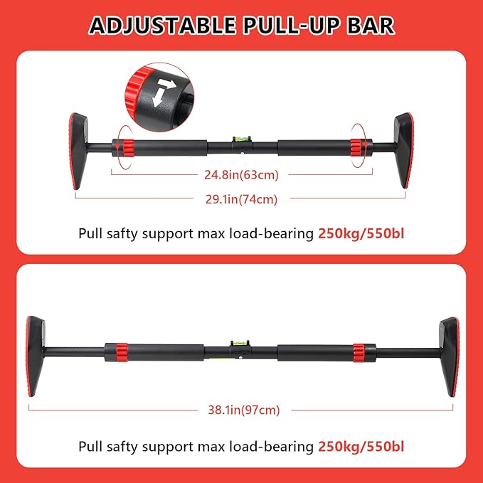 Pull Up Bar for Doorway, Door Frame Chin Up Bar without Screw Exercise Bars for Home Workouts Strength Training Adjustable Pull-up Bars with Smart Count/Timer/Calorie Tracker Home Gym Equipment Indoor, 29''-38'' Width