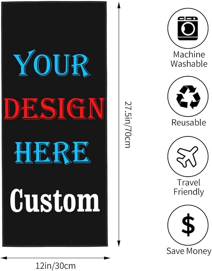 Custom Microfiber Towel, Personalized Hand Towel Design Your Own Soft Face Towel for Home Sports Gym Yoga Hotel 12x27.5in