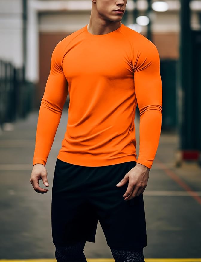 Zengjo Mens Long Sleeve Workout Shirts Moisture Wicking Running Athletic Sport Performance T-Shirt Lightweight SPF Sun Shirt