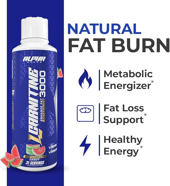 Alpha Supps L Carnitine Liquid 3000 | Stimulant-Free L-Carnitine Supplement for Men & Women | Pre-Workout Energy Boost & Muscle Recovery | Zero Sugar, Fat, & Carbs | 31 Servings (Watermelon Candy)