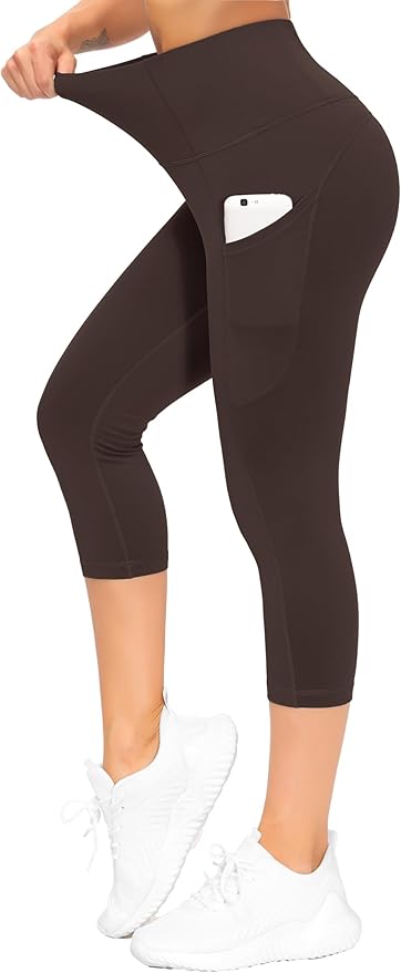 THE GYM PEOPLE Thick High Waist Capris Yoga Pants with Pockets, Tummy Control Workout Running Yoga Leggings for Women