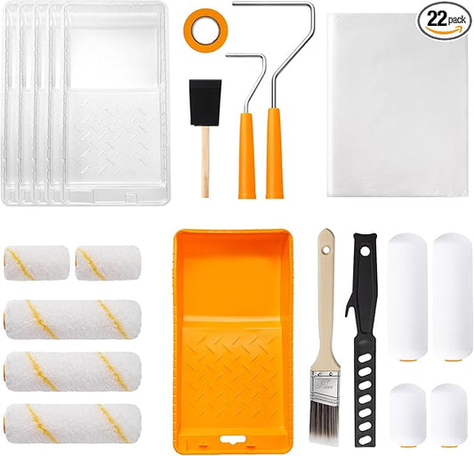 Mister Rui Paint Roller Kit 22 Piece, 4" 2" Paint Rollers, Foam Paint Roller, Microfiber Roller Covers for Painting Walls, Small Paint Roller, Mini Rollers for Painting Furniture, Stenciling