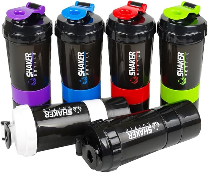 Shaker Bottle, Leak Proof Shaker Bottle for Protein Mixes,16oz 3 Layer Twist Off Cup with Pill & Supplement Storage, Gym Sports Cup for Protein Powder, White