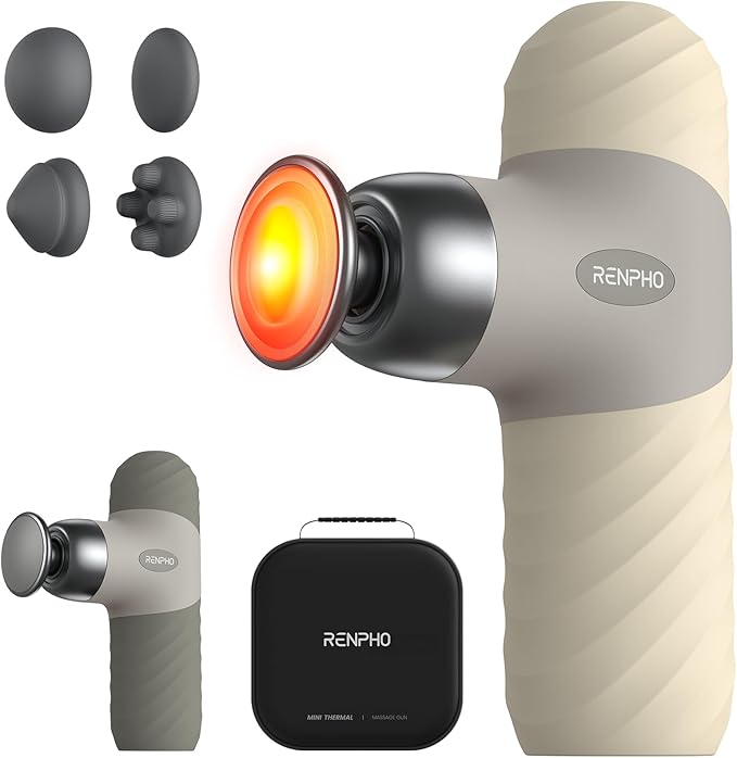 RENPHO Mini Thermal Massage Gun with Heat, Portable Deep Tissue Percussion Massager, Color Silicone Sleeves Travel Size with Carry Case