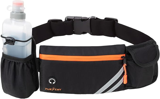 Running Belt with Water Bottle Holder: Detachable Bottle Pouch - Slim Running Belt - Large Capacity No Bounce for Walking(Bottles NOT Included)