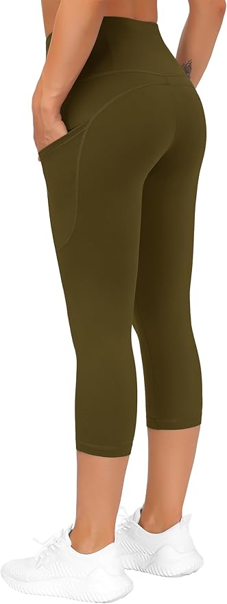 THE GYM PEOPLE Thick High Waist Capris Yoga Pants with Pockets, Tummy Control Workout Running Yoga Leggings for Women