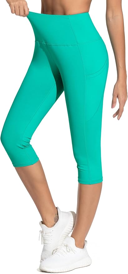 THE GYM PEOPLE Thick High Waist Capris Yoga Pants with Pockets, Tummy Control Workout Running Yoga Leggings for Women