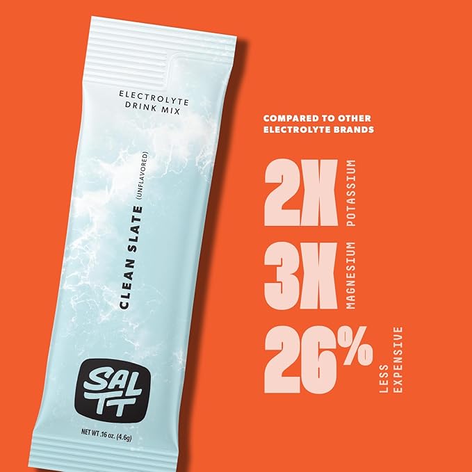 SALTT Electrolytes Powder Unflavored Drink Mix - Clean Slate - 30 Hydration Packets - Magnesium, Potassium, Sodium, Trace Minerals - Zero Sugar & Gluten Free - Travel Essentials
