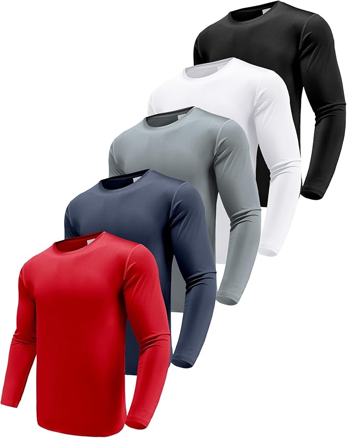 Men's 1, 3 or 5 Pack Performance Long Sleeve T-Shirts, UPF 50+ Sun Protection Shirts, Athletic Gym Workout Shirts for Running