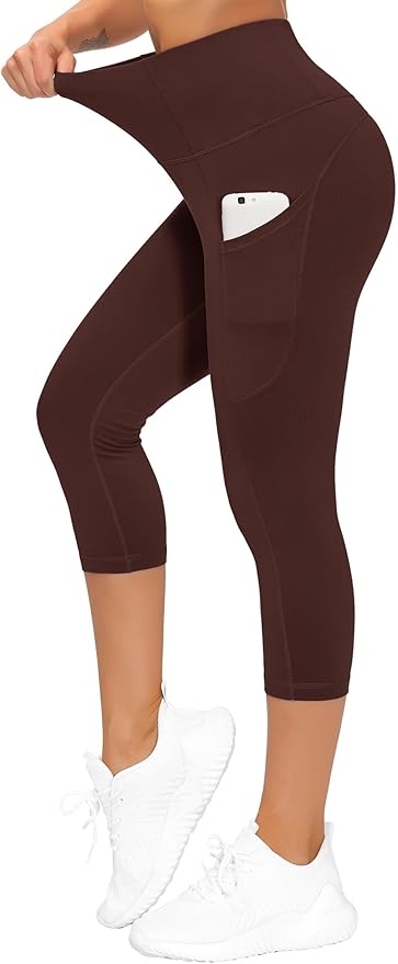 THE GYM PEOPLE Thick High Waist Capris Yoga Pants with Pockets, Tummy Control Workout Running Yoga Leggings for Women