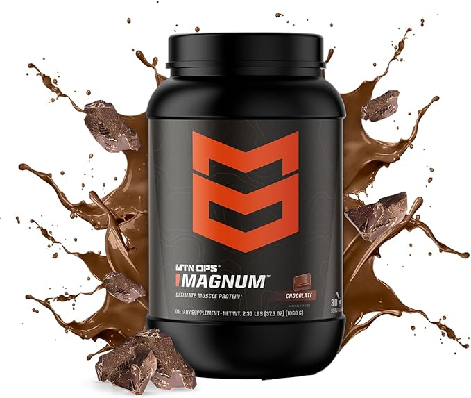 MTN OPS Magnum Chocolate Protein Powder, 23g of Whey Isolate Protein & Milk Protein with BCAAs, Zero Sugar & Gluten Free 30-Serving Tub