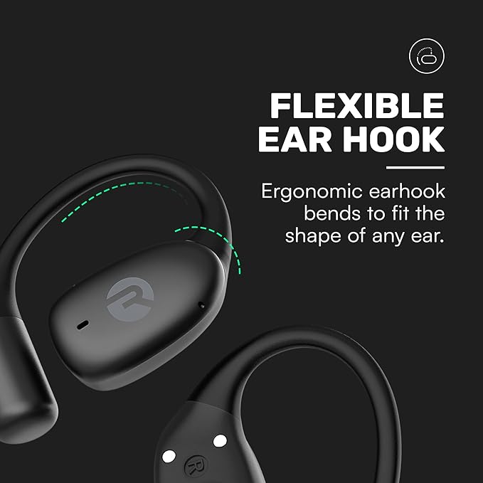 Raycon Essential Open Earbuds โ True Wireless Open Ear Bluetooth 6.0 Headphones, Ultra-Lightweight, Comfort Hook Design, IPX5 Water Resistant, 36 Hours of Battery Life (Black)