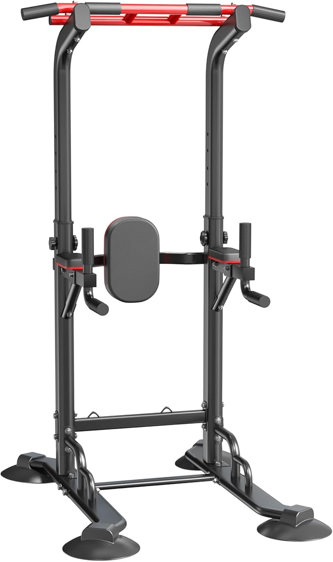 soges Power Tower Pull Up Bar Station, Dip Station for Home Gym, Height Adjustable Heavy Duty Strength Home Training Fitness Workout Equipment