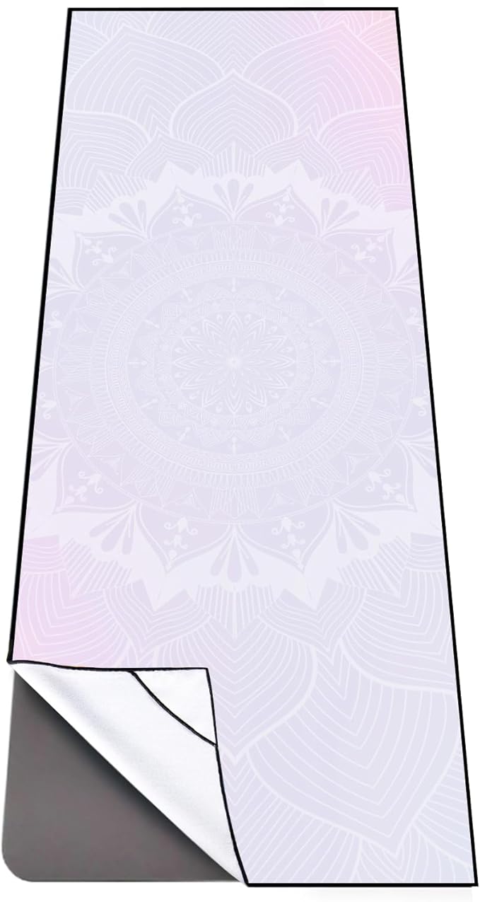 QiyI Yoga Mat Towel with Corner Pockets, Non Slip Sweat Absorbent Hot Yoga Towels, Soft Yoga Blankets with Travel Bag, Skidless Mat Cover for Workout, Gym, Fitness - 70"x26", Purple Mandala