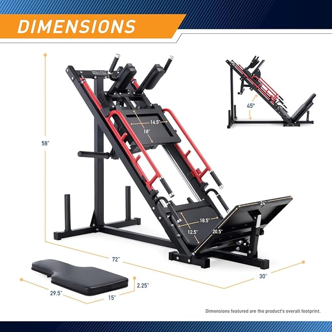 Marcy Commercial-Style Hack Squat and Leg Press Machine with 4-Level Safety Bar, Dual-Function Heavy-Duty Full Lower Body Strength Training Equipment for Home Use
