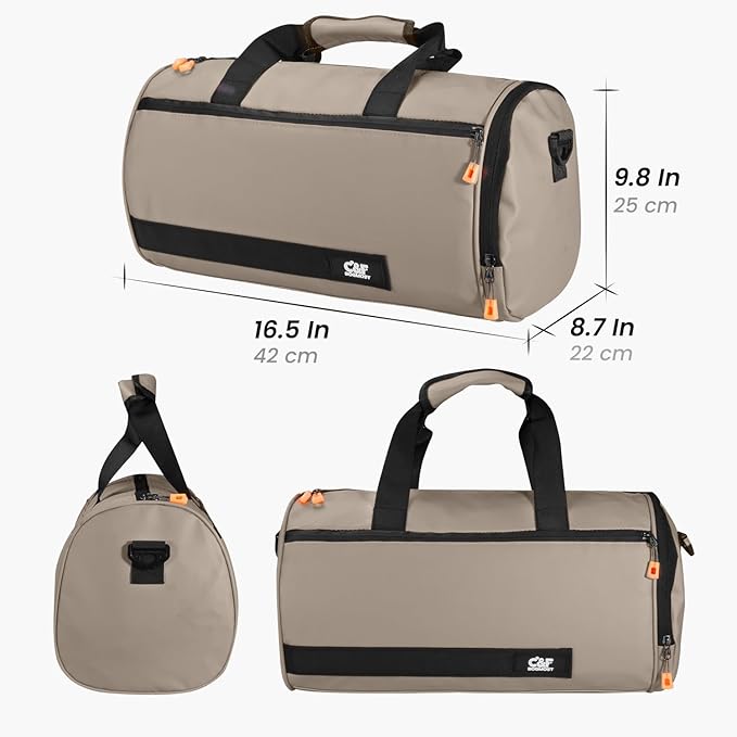 C&F BOGMOST Small Travel Duffel Bag,Compact Sports Small Gym Bag with Shoes Compartment,Lightweight Duffel Bag for Men & Women,Personal Item Travel Bag Weekender Bags for Travel Sports Gym -Khaki