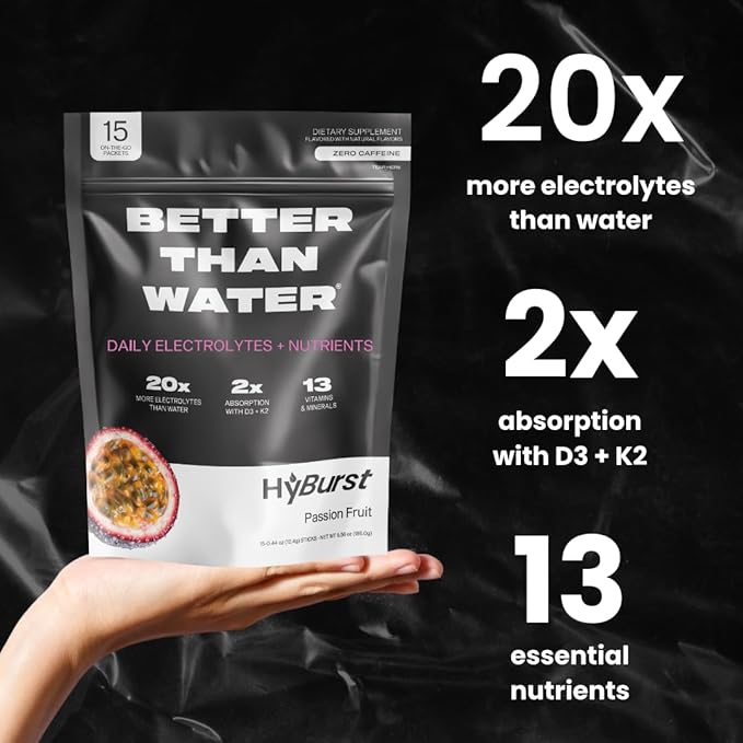 Electrolyte & Vitamin Supplement Powder, Drink Mix with B12, L-Theanine, D3, K2, Zinc, Magnesium, Potassium, Supports Calm Focus & Energy, Passion Fruit, 15 Pack