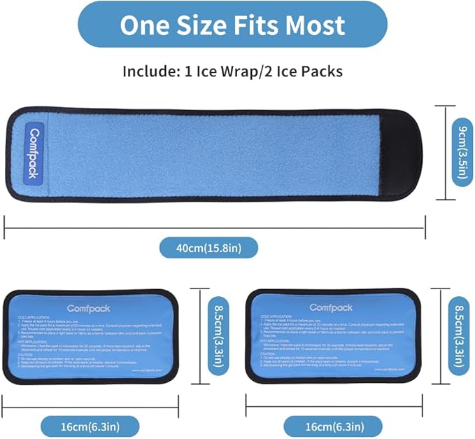 Cold Therapy Wrap with 2 Packs for Pain Relief, Reusable Gel Ice Packs for Foot Plantar, Wrist, Ankle, Great for Sprains, Muscle Pain, Bruises, Injuries