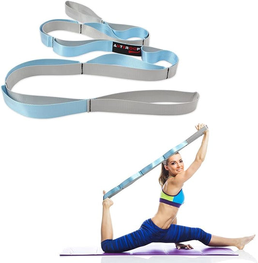 Durable Non-Elastic Stretch Strap for Physical Therapy and Yoga, 10 Loops Stretching Band for Pilates, Flexibility, Exercise - Ideal for Men & Women
