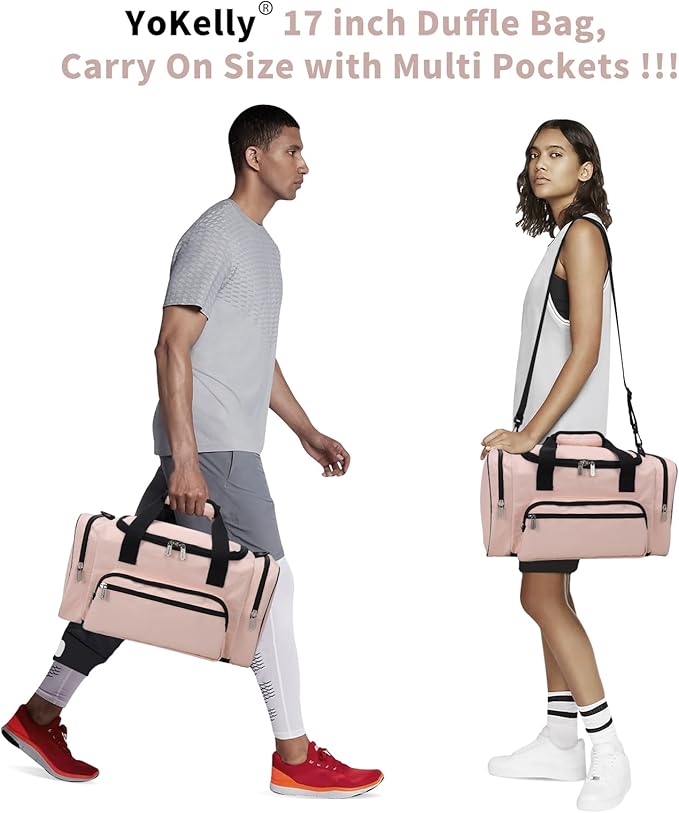 Small Gym Duffle Bag - 17 inch Carry On Weekender Bag for Travel Sport (17x10x9 in) - Pink