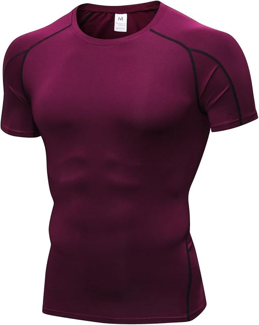 Audoc Compression Shirt Men 3 Pack Quick-Dry Athletic Baselayer 4-Way Stretch Moisture-Wicking Short Sleeve Workout Shirts
