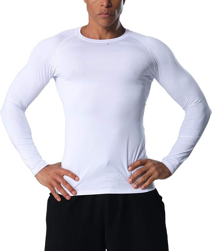 Men's Long Sleeve Compression Shirts Athletic Sport Undershirts Tight Base Layer Tops Rash Guard Workout Running Gym