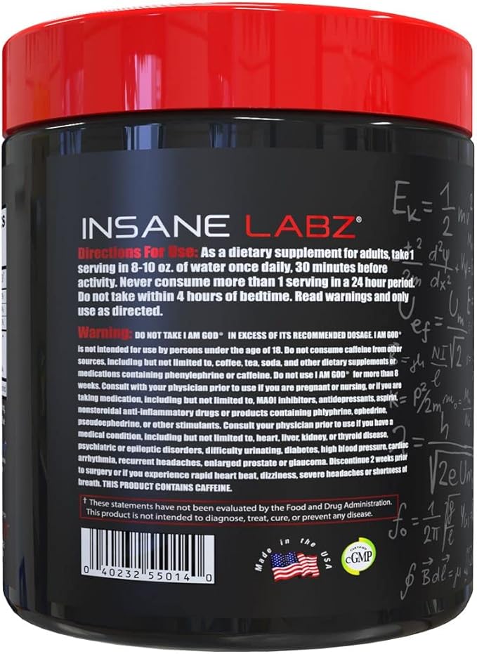 Insane Labz I am God Pre Workout, High Stim Pre Workout Powder Loaded with Creatine and DMAE Bitartrate Fueled by AMPiberry, Energy Focus Endurance Muscle Growth,25 Srvgs,Drink Ye All of It