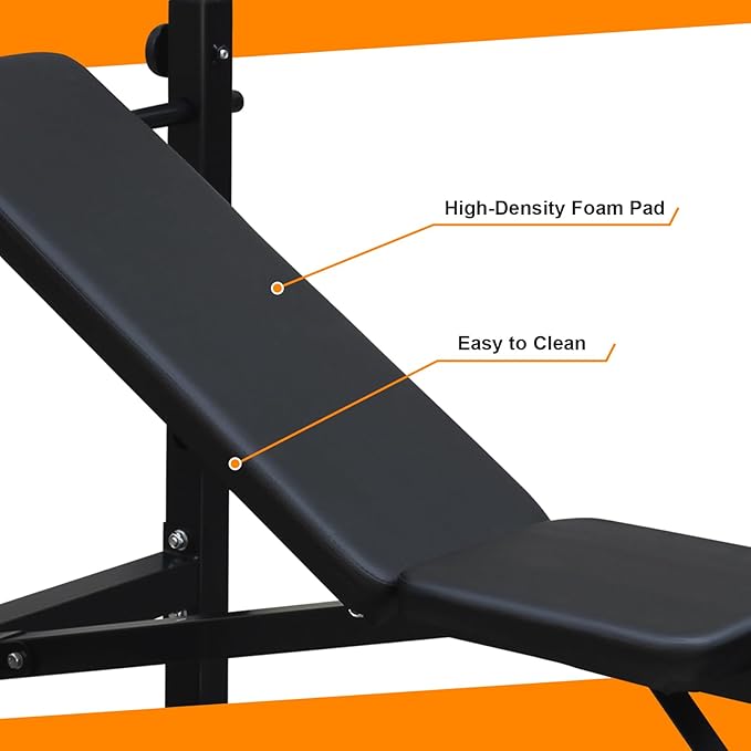 Olympic Weight Bench, Adjustable Weight Bench, Folding Bench Press Set with Squat Rack and Bench for Home Gym Full-Body Workout