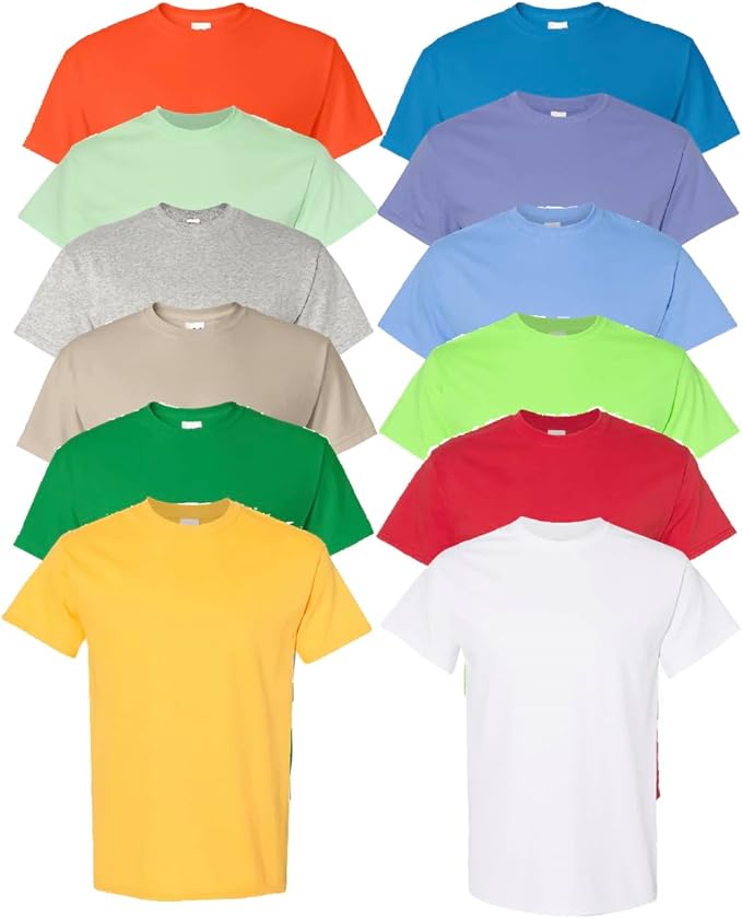 EVERYDAY TEES 12 Pack Mens Cotton Crew Neck Regular T-Shirts Bulk Short Sleeve Lightweight Tees Mix Colors