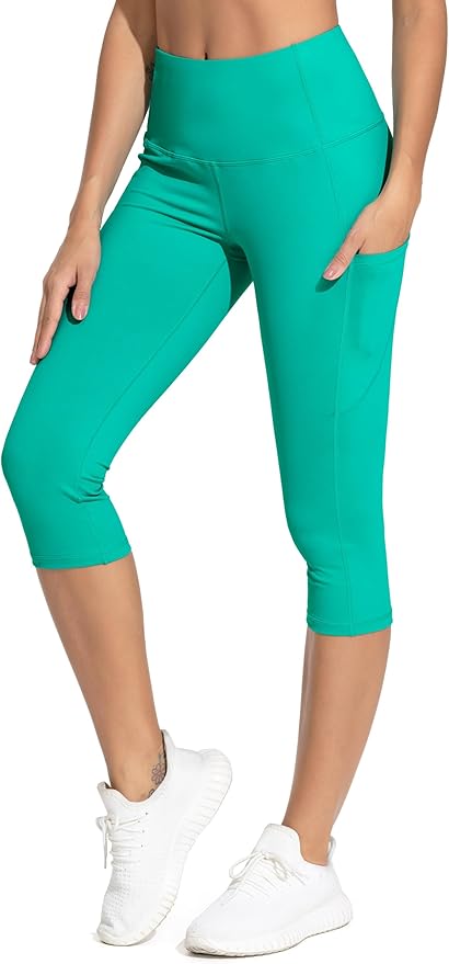 THE GYM PEOPLE Thick High Waist Capris Yoga Pants with Pockets, Tummy Control Workout Running Yoga Leggings for Women