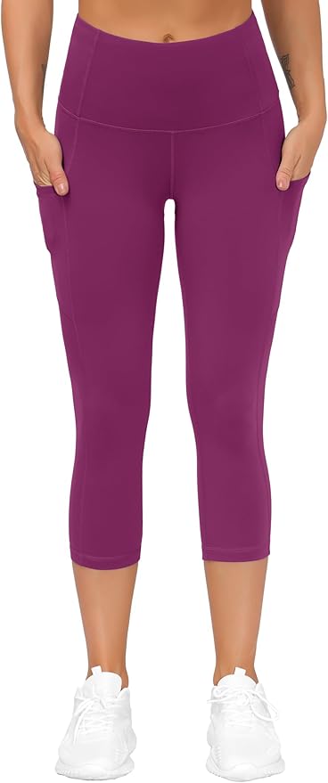 THE GYM PEOPLE Thick High Waist Capris Yoga Pants with Pockets, Tummy Control Workout Running Yoga Leggings for Women