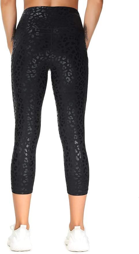 THE GYM PEOPLE Thick High Waist Capris Yoga Pants with Pockets, Tummy Control Workout Running Yoga Leggings for Women