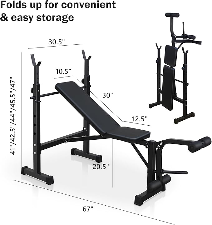 Olympic Weight Bench, Adjustable Weight Bench, Folding Bench Press Set with Squat Rack and Bench for Home Gym Full-Body Workout