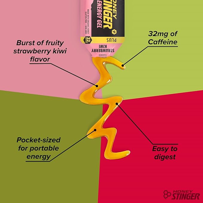 Honey Stinger Strawberry Kiwi Energy Gel, Caffeinated & Gluten Free with Organic Honey, for Exercise, Running and Performance, Sports Nutrition for Home & Gym, Pre and Mid Workout, 24 Pack